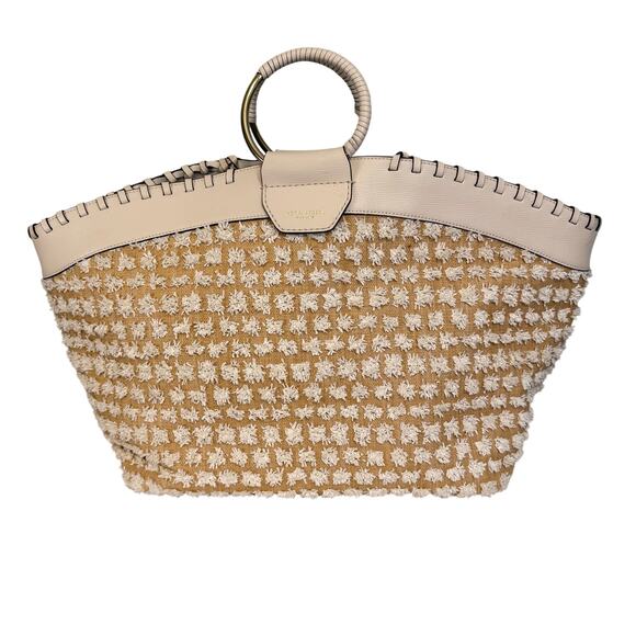 Henri Bendel New York Handbag Women Tan Whipstitch Top Handle Bag Luxury Elegant